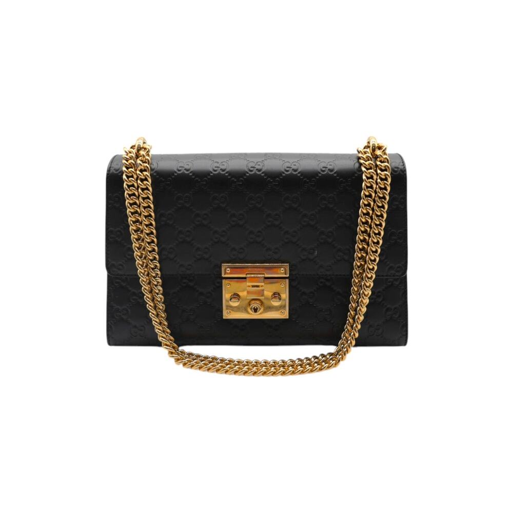 GUCCI Guccissima Leather Medium Padlock Shoulder Bag In Black